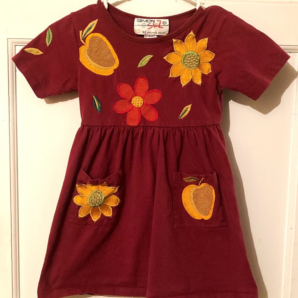 SIMON SEZ/MICHAEL SIMON Vibrant Embroidered Fruit & Floral SSl Dress ~ Sz 4/5